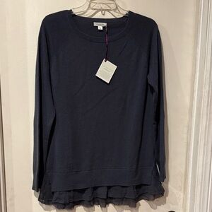 New Garnet Hill gray Cashmere Sweater with Ruffle Hem